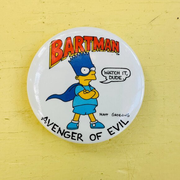 Vintage Simpson's Buttons, Bart Simpson, Homer Simpson, Novelty pin, NOS 1990s - Picture 2 of 5
